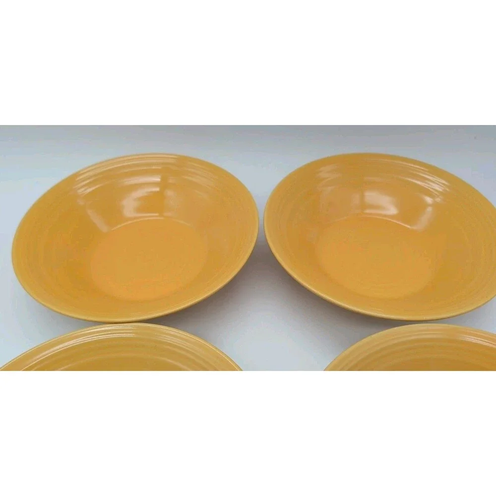 Pier 1 Saffron Yellow Stoneware Bowl Set Of 4 Ringed Japan